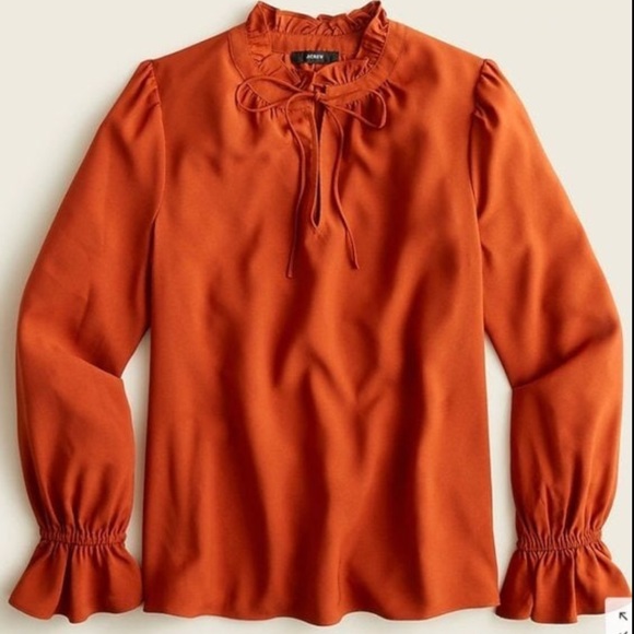 J Crew tie collar ruffle cuff blouse - Picture 2 of 9